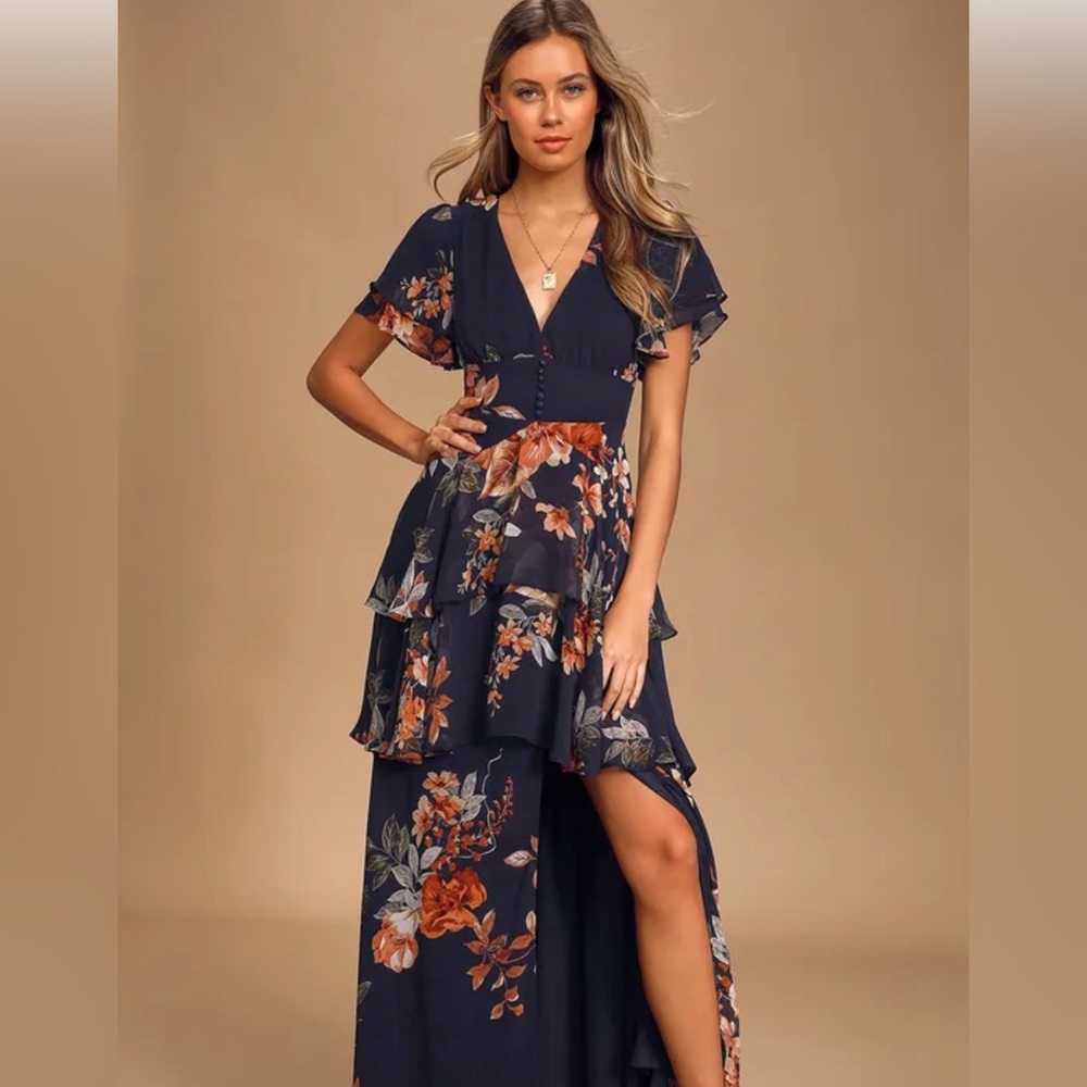 Lulu's Navy Floral High Low Dress